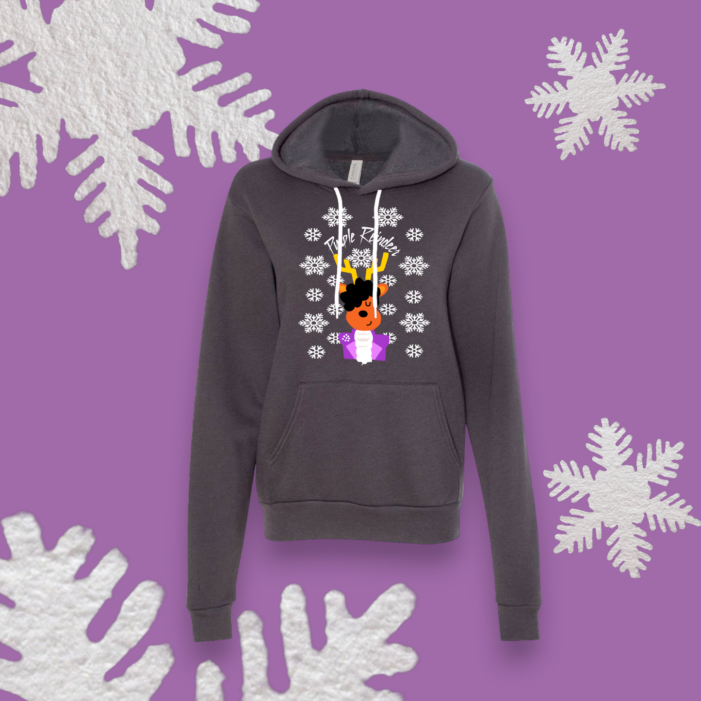 Purple Reindeer - Heather Gray - Hoodie, Sweatshirt, Long Sleeve T- Shirt