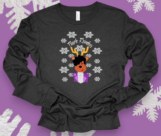 Purple Reindeer -  Heather Gray - Hoodie, Sweatshirt, Long Sleeve T- Shirt